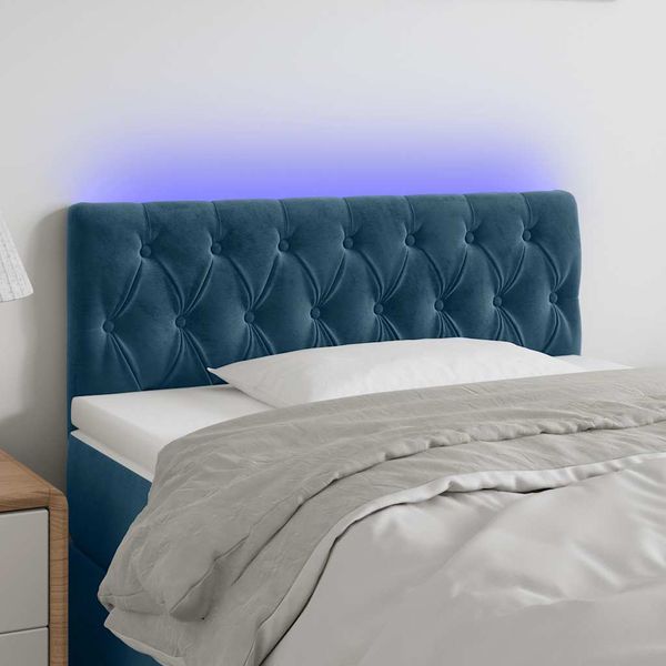 vidaXL Čelo postele s LED tmavomodré 100x7x78/88 cm zamat