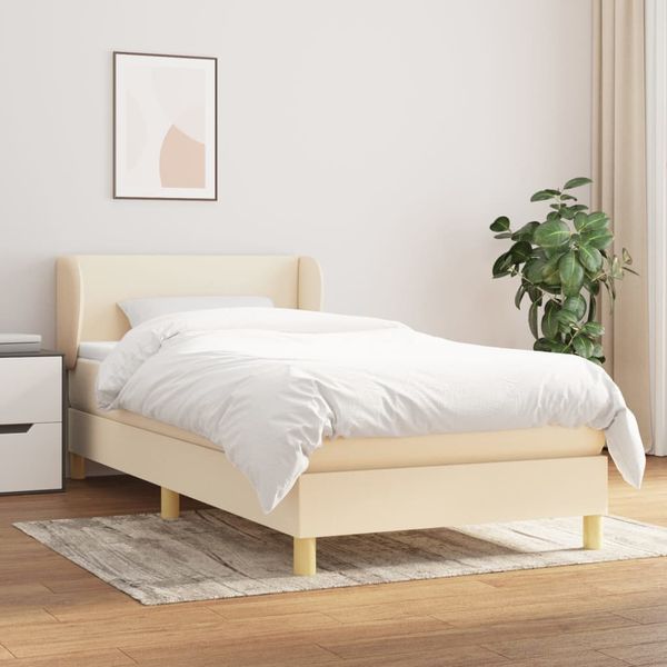 vidaXL Posteľný rám boxsping s matracom krémový 90x200 cm látka
