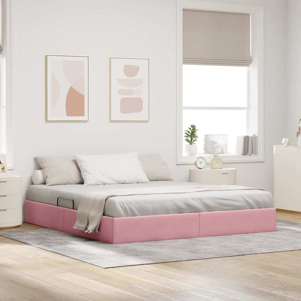 vidaXL Otomanový posteľný rám s úložiskom Ružová 160 x 200 cm Zamat