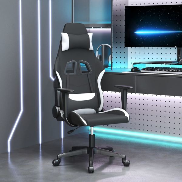 vidaXL Masážna herná stolička, čierna a biela, látka