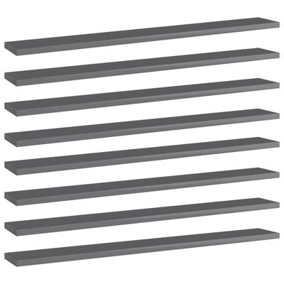 vidaXL Prídavné police 8 ks, lesklé sivé 80x10x1,5 cm, drevotrieska