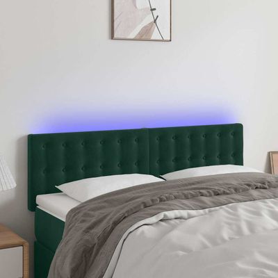 vidaXL Čelo postele s LED tmavozelené 144x5x78/88 cm zamat