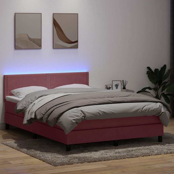 vidaXL Posteľný rám boxsping s matracom a LED ružový 160x210 cm zamat