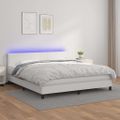 vidaXL Boxspring posteľ s matracom a LED biela 160x200 cm umelá koža