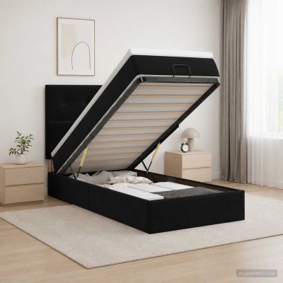vidaXL Ottoman posteľ s matracom a LED Čierna 100 x 200 cm Zamat