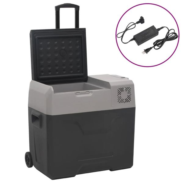 vidaXL Chladiaci box s kolieskom a adaptérom čierno-sivý 40 l PP