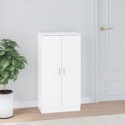 vidaXL Botník lesklý biely 55x35x108 cm kompozitné drevo