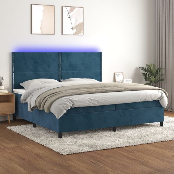 vidaXL Posteľný rám boxsping matrac a LED tmavomodrý 200x200 cm zamat