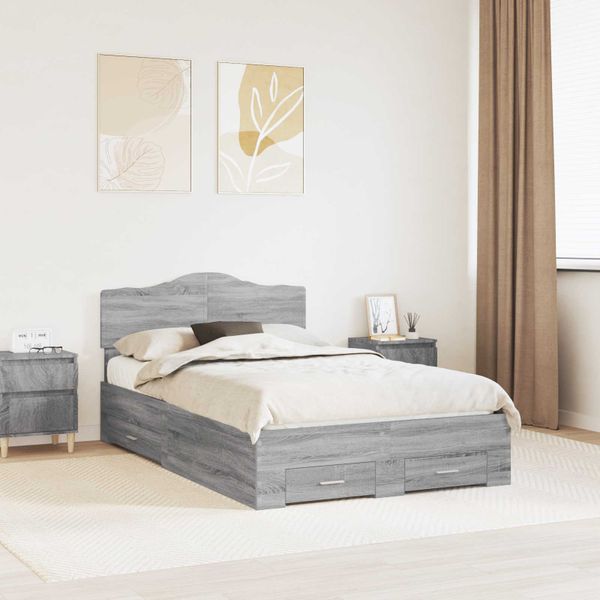 vidaXL Rám postele Sivý Sonoma 135 x 190 cm Kompozitné drevo