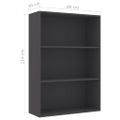 vidaXL Knižnica s 3 policami, sivá 80x30x114 cm, drevotrieska