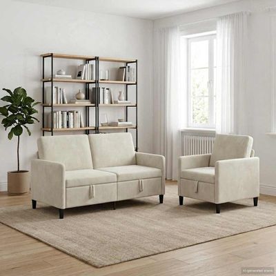 vidaXL Súprava pohovky s úložným priestorom 2 ks Krémová Polyester