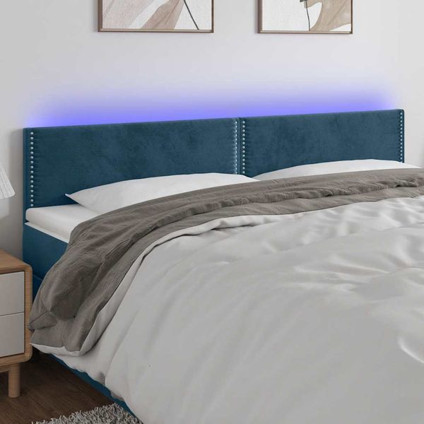 vidaXL Čelo postele s LED tmavomodré 180x5x78/88 cm zamat