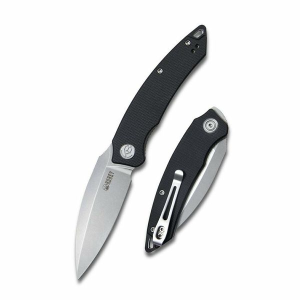 Kubey KU333A Leaf vreckový nôž 7,6 cm, Bead Blasted, čierna, G10, spona