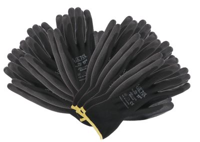 Rukavice pracovní z polyesteru polomáčené v PU GLOVE PE-PU 11, černé, vel 11", 6 párů SIXTOL