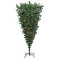 vidaXL Upside-down umelý vianočný stromček s guľami Zelená 210 cm PVC