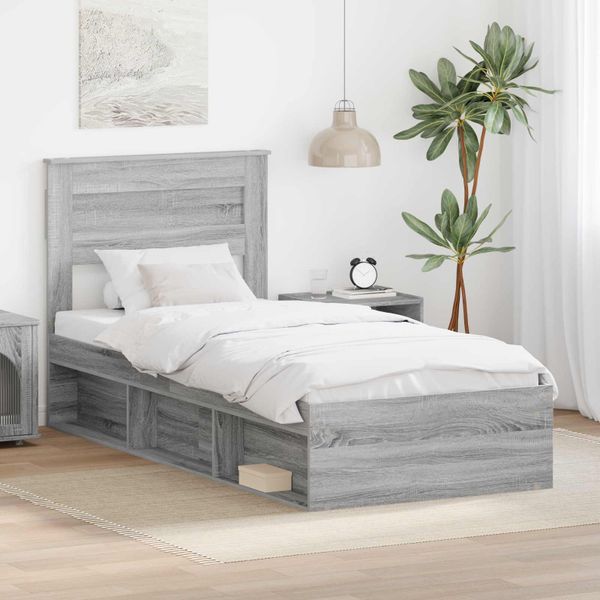 vidaXL Rám postele Sivý Sonoma 75 x 190 cm Masívne borovicové drevo