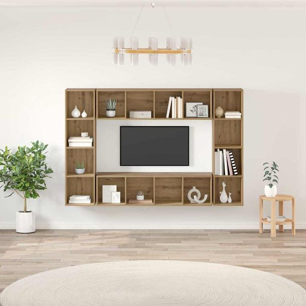 vidaXL Zostava TV skriniek Nástenný 4 pcs Hnedá 37 x 37 x 142,5 cm