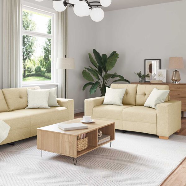 vidaXL Pohovka 3 pcs Krémová 221 x 80 x 80 cm Ľanová zmes