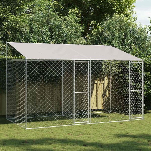 vidaXL Klietka pre psa s strechou Strieborná 400 x 200 x 256 cm