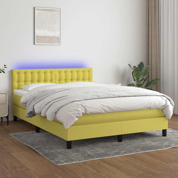 vidaXL Posteľ boxsping s matracom a LED zelená 140x190 cm látka