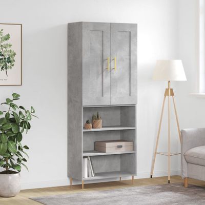 vidaXL Vysoká skrinka betónová sivá 69,5x34x180 cm spracované drevo
