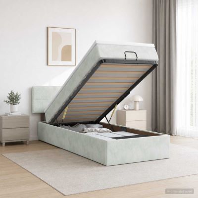 vidaXL Ottoman posteľ s matracom a LED Svetlosivá 100 x 200 cm Zamat