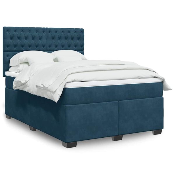vidaXL Posteľný rám boxsping s matracom modrá 140x190 cm zamat