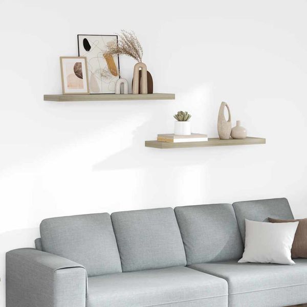 vidaXL Plávajúce nástenné police 2 ks, dubové 90x23,5x3,8 cm, MDF
