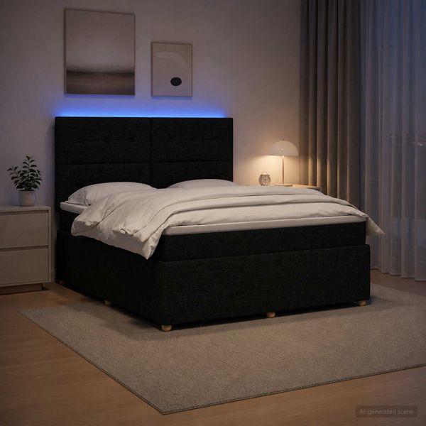 vidaXL LED boxspring posteľ s matracom Čierna 140 x 200 cm Látka