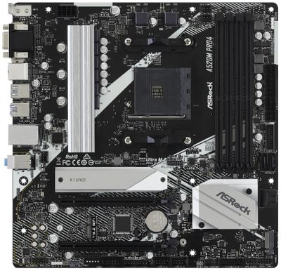 ASRock A520M PRO4 / AMD A520 / AM4 / 4x DDR4 DIMM / M.2 / VGA / HDMI / DP / USB-C / mATX Základná doska, AMD A520, AM4, 4x DDR4 DIMM (max. 128 GB), 2x M.2, VGA, HDMI, DisplayPort, USB typ C, mATX