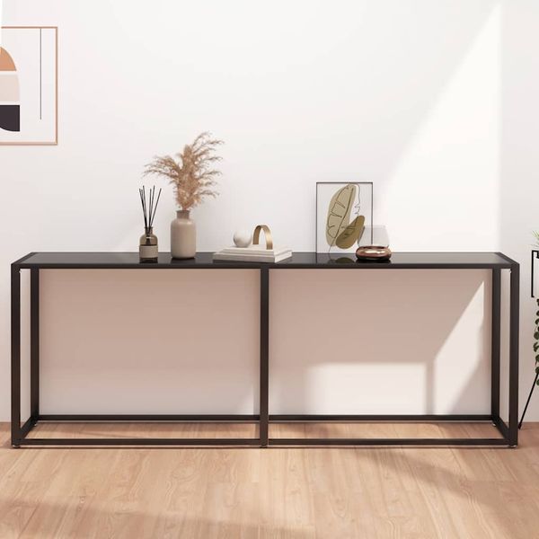 vidaXL Konzolový stolík čierny 220x35x75,5 cm tvrdené sklo