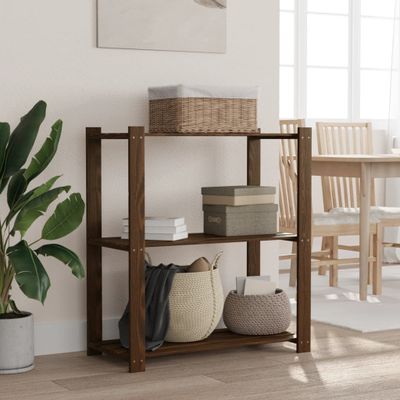 vidaXL 3-poschodový úložný regál hnedý 80x38x90 cm masívna borovica