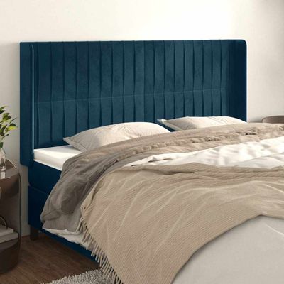 vidaXL Čelo postele so záhybmi tmavomodrá 183x16x118/128 cm zamat