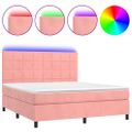 vidaXL Posteľný rám boxsping s matracom a LED ružový 180x200 cm zamat