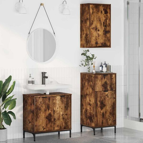 vidaXL Sada kúpeľňového nábytku so zásuvkou Nástenný 3 pcs Dymová dub