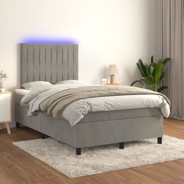 vidaXL Posteľ boxsping s matracom a LED bledosivá 120x200 cm zamat