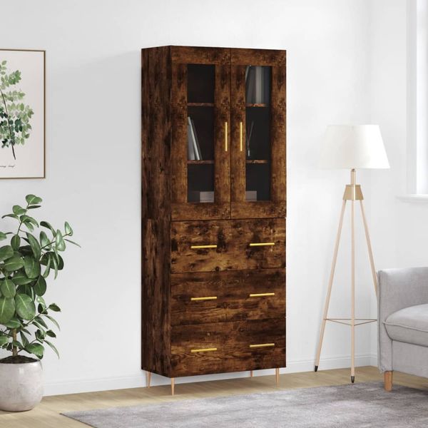 vidaXL Vysoká skrinka dymový dub 69,5x34x180 cm spracované drevo