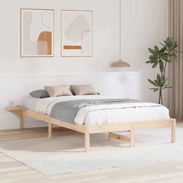 vidaXL Rám postele Prírodná 140 x 190 cm Masívne borovicové drevo