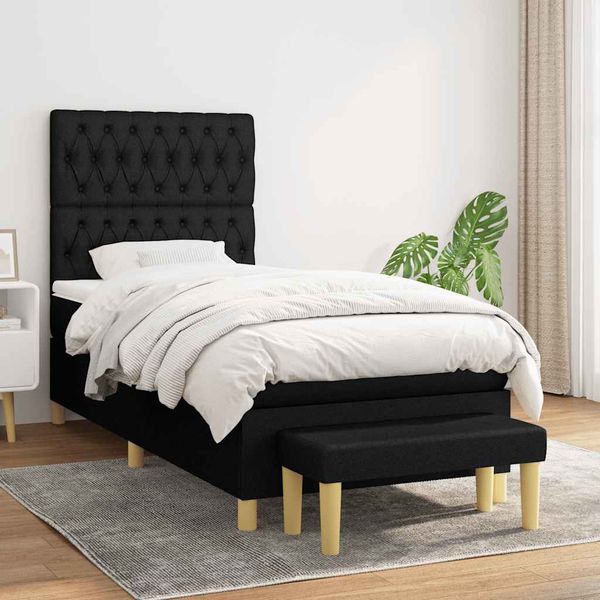 vidaXL Posteľný rám boxspring s matracom čierny 90x200 cm látka