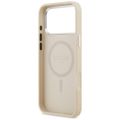 Guess Case Magsafe PU Leather Case s trojuholníkovým logom a strieborným kovovým rámom fotoaparátu pre iPhone 17 Pro Max béžová