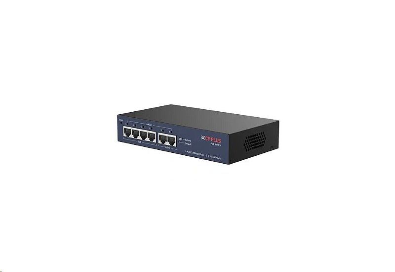Čtyřportový 10/100 Mbps PoE switch s 2x 100 Mbps uplinkem, 4x port RJ45 PoE 802af/at, signalizace provozu pomocí LED diod, ochrana
