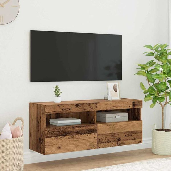 vidaXL TV nástenná skriňa s LED Nástenný Staré drevo 100 x 30 x 40 cm