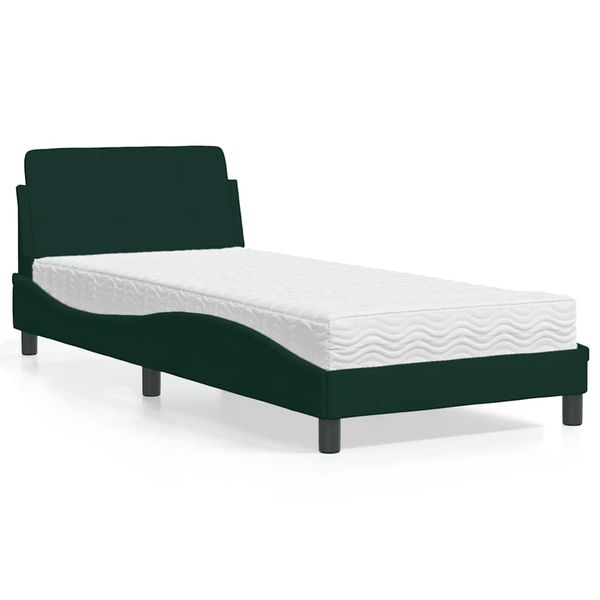 vidaXL Posteľ s matracom Dover tmavozelený 90x190 cm zamat