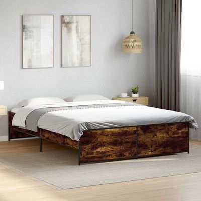 vidaXL Posteľný rám dymový dub 150x200 cm kompozitné drevo a kov