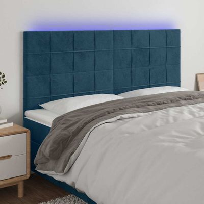 vidaXL Čelo postele s LED tmavomodré 160x5x118/128 cm zamat