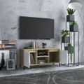 vidaXL TV stolík kovové nožičky biely a dub sonoma 103,5x35x50 cm