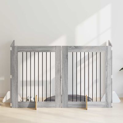 vidaXL Brána pre psov so stojanmi 4 pcs Sivá sonoma 80 x 100 cm
