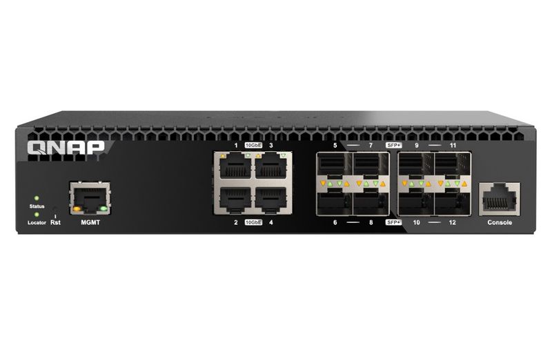 QNAP riadený switch QSW-M3212R-8S4T (4x 10GbE porty + 8x 10G SFP+ porty, polovičná šírka)