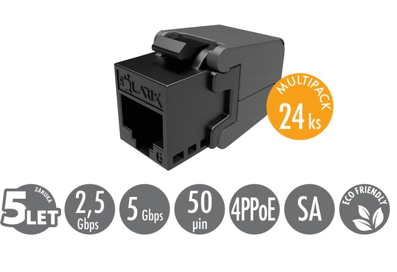 MULTIPACK 24 ks - samorezný keystone Solarix CAT6 UTP SXKJ-6-UTP-BK-SA Component Level a 4PPoE