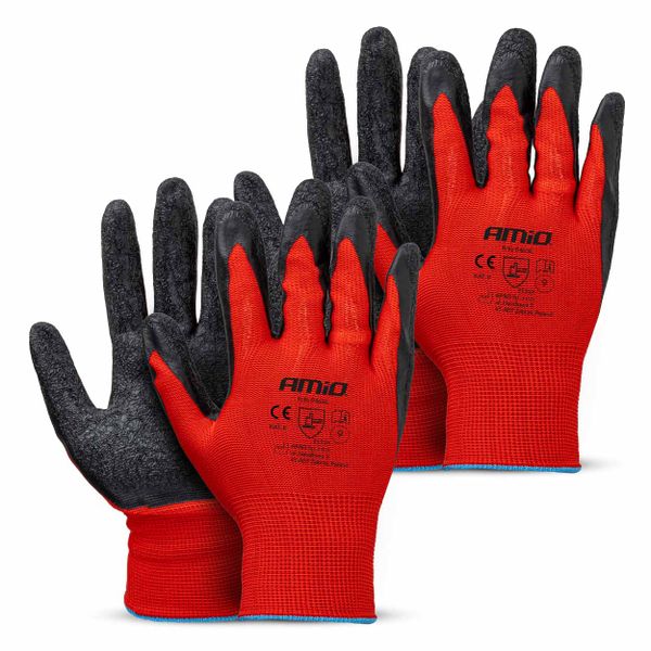 Ochranné rukavice polyesterové, potiahnuté latexom, veľkosť 9 (2 páry), trieda 2121X – AMiO-04636
